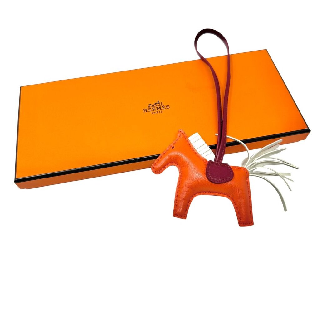 HERMES Rodeo PM in Orange Poppy, Craie, and Terre Battue in Milo Lambskin Leathe